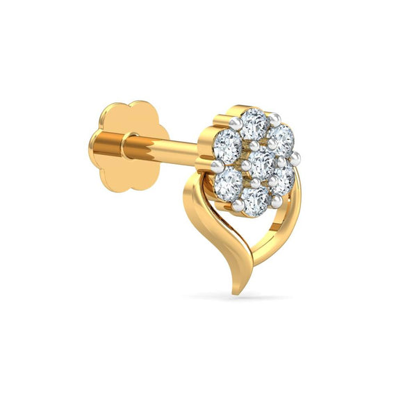 Floral White CZ Cluster Elegant Leaf Nose Pin 925 Sterling Silver Yellow Plated