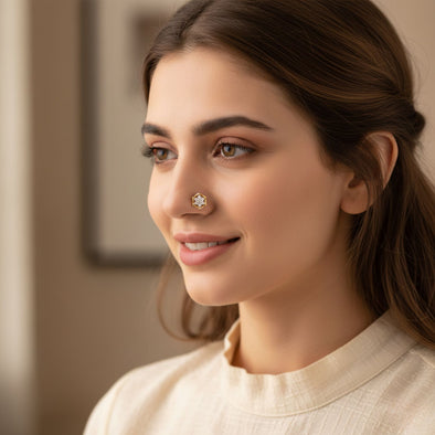 Floral Cluster White CZ Nose Pin 925 Sterling Silver Yellow Plated