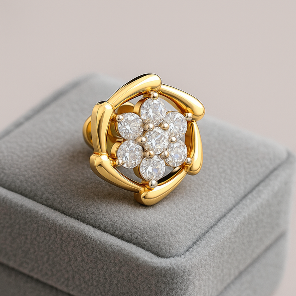 Floral Cluster White CZ Nose Pin 925 Sterling Silver Yellow Plated