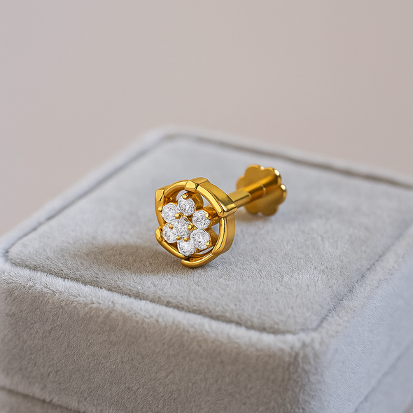 Floral Cluster White CZ Nose Pin 925 Sterling Silver Yellow Plated