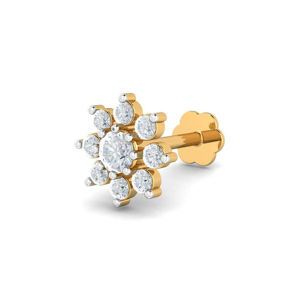 Floral Cluster White CZ Nose Pin 925 Sterling Silver Yellow Plated