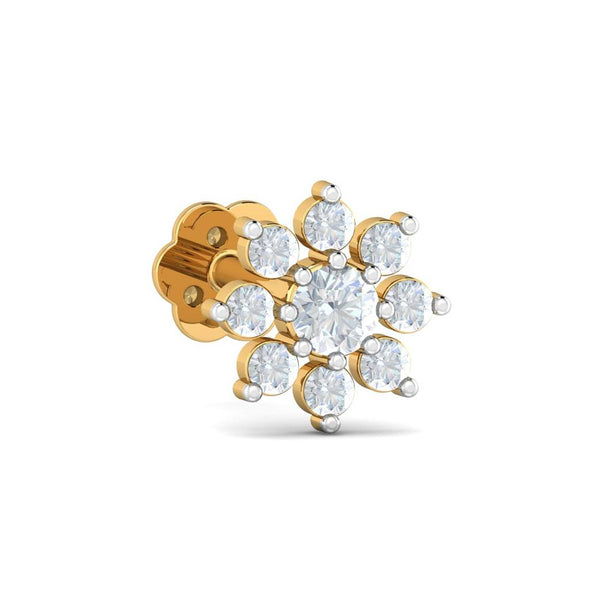 Floral Cluster White CZ Nose Pin 925 Sterling Silver Yellow Plated