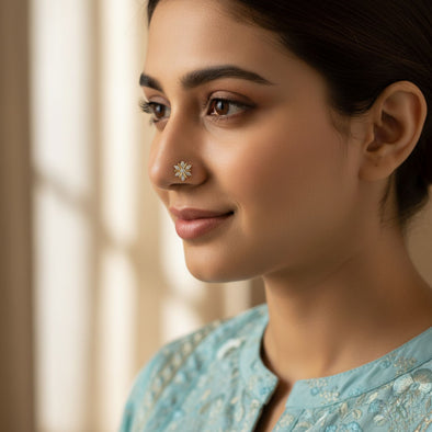 Floral  Burst White CZ Nose Pin 925 Sterling Silver Yellow Plated