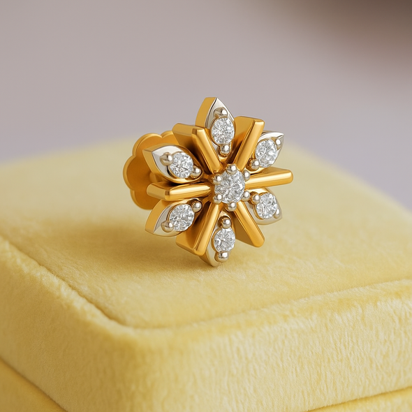 Floral  Burst White CZ Nose Pin 925 Sterling Silver Yellow Plated