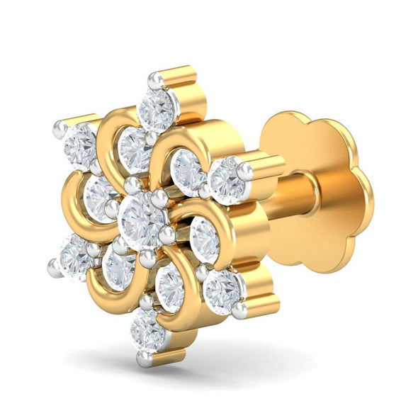 Floral Swirl CZ Nose Pin 925 Sterling Silver Yellow Plated