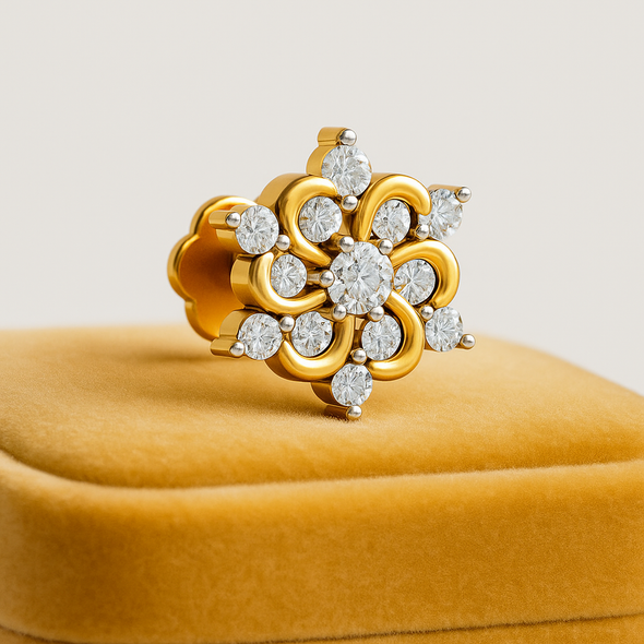 Floral Swirl CZ Nose Pin 925 Sterling Silver Yellow Plated