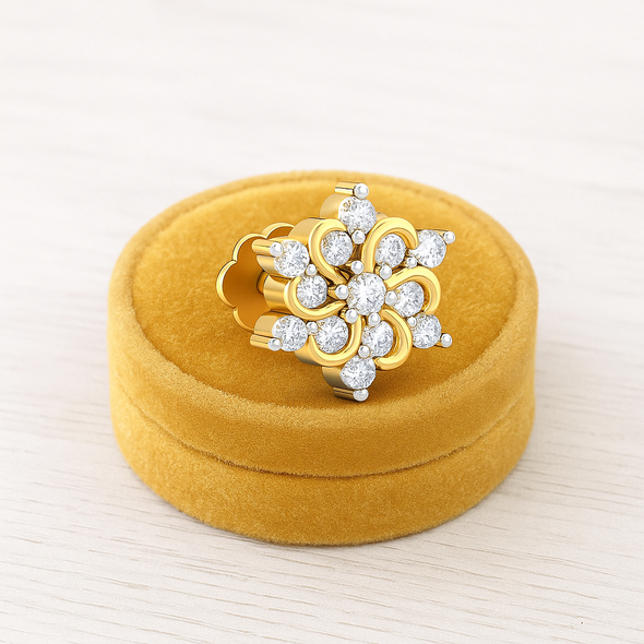 Floral Swirl CZ Nose Pin 925 Sterling Silver Yellow Plated