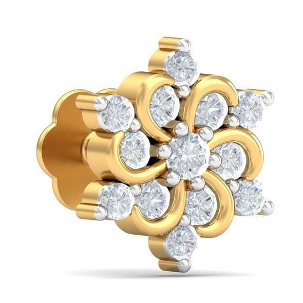 Floral Swirl CZ Nose Pin 925 Sterling Silver Yellow Plated