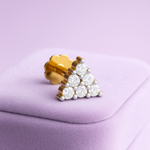 Triangle Cluster CZ Nose Pin 925 Sterling Silver Yellow Plated