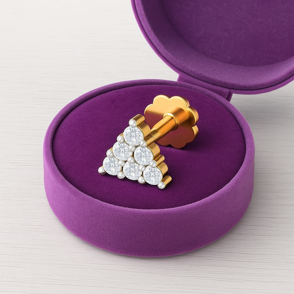 Triangle Cluster CZ Nose Pin 925 Sterling Silver Yellow Plated