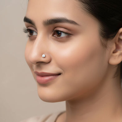 Classic Solitaire CZ Nose Pin 925 Sterling Silver Yellow Plated