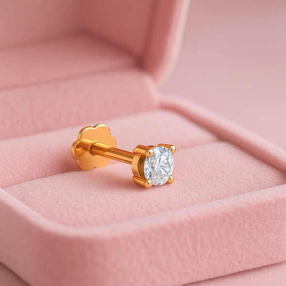 Classic Solitaire CZ Nose Pin 925 Sterling Silver Yellow Plated