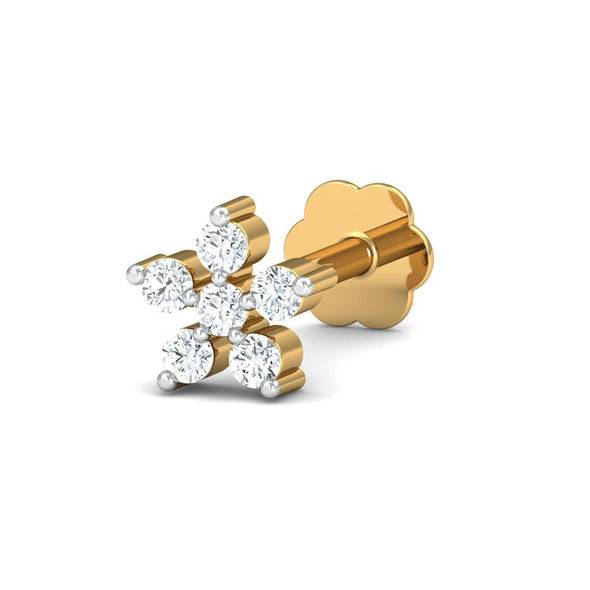 Floral Cluster CZ Nose Pin 925 Sterling Silver Yellow Plated