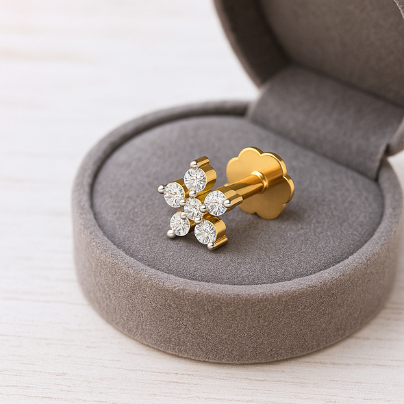 Floral Cluster CZ Nose Pin 925 Sterling Silver Yellow Plated