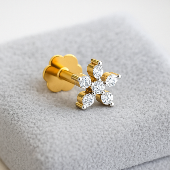 Floral Cluster CZ Nose Pin 925 Sterling Silver Yellow Plated