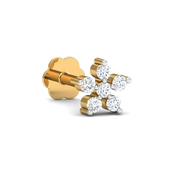 Floral Cluster CZ Nose Pin 925 Sterling Silver Yellow Plated
