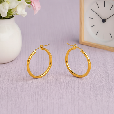 Minimalist Classic Gold Round Earrings 925 Sterling Silver Yellow Plated