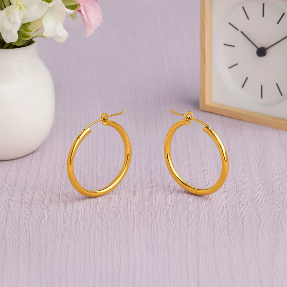 Minimalist Classic Gold Round Earrings 925 Sterling Silver Yellow Plated
