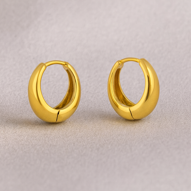 Small Chunky Round Gold Huggie Hoop Earrings 925 Sterling Silver Yellow