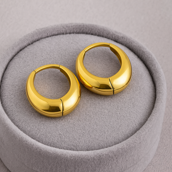 Small Chunky Round Gold Huggie Hoop Earrings 925 Sterling Silver Yellow