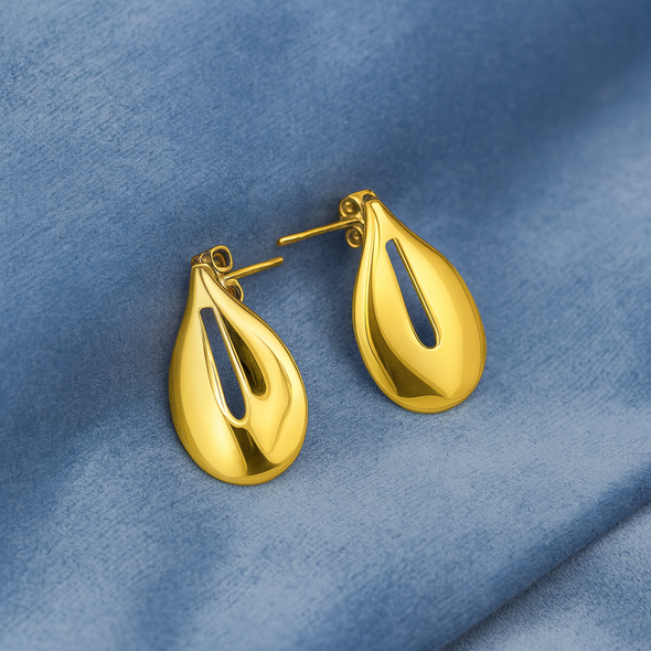 Sculptural Gold Teardrop Earrings 925 Sterling Silver Yellow Plated