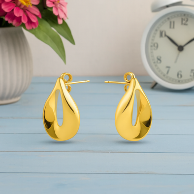 Sculptural Gold Teardrop Earrings 925 Sterling Silver Yellow Plated