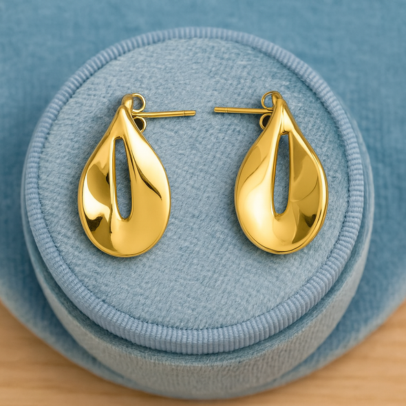 Sculptural Gold Teardrop Earrings 925 Sterling Silver Yellow Plated