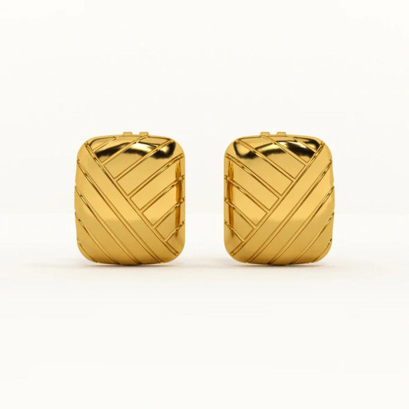 Geometric Square Pattern Stud Earrings 925 Sterling Silver Yellow Plated