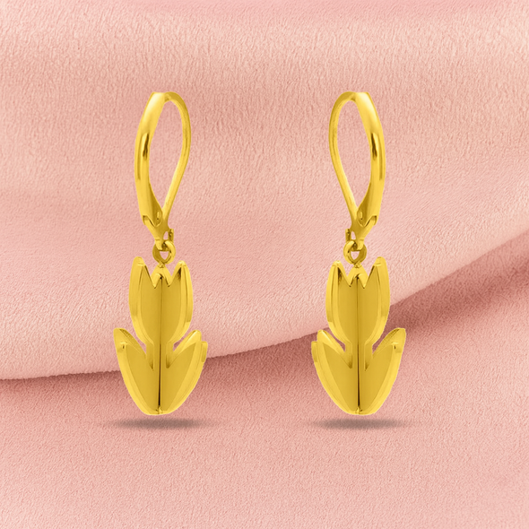 Gold Tulip Floral Drop Dangle Earrings 925 Sterling Silver Yellow Plated