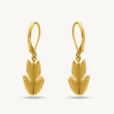 Gold Tulip Floral Drop Dangle Earrings 925 Sterling Silver Yellow Plated
