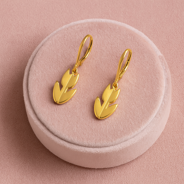 Gold Tulip Floral Drop Dangle Earrings 925 Sterling Silver Yellow Plated