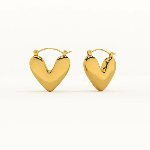 Puffy Heart Hoop Earrings 925 Sterling Silver Yellow Plated