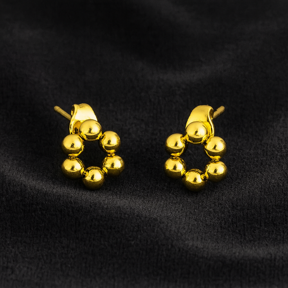 Beaded Circle Round Stud Earrings 925 Sterling Silver Yellow Plated