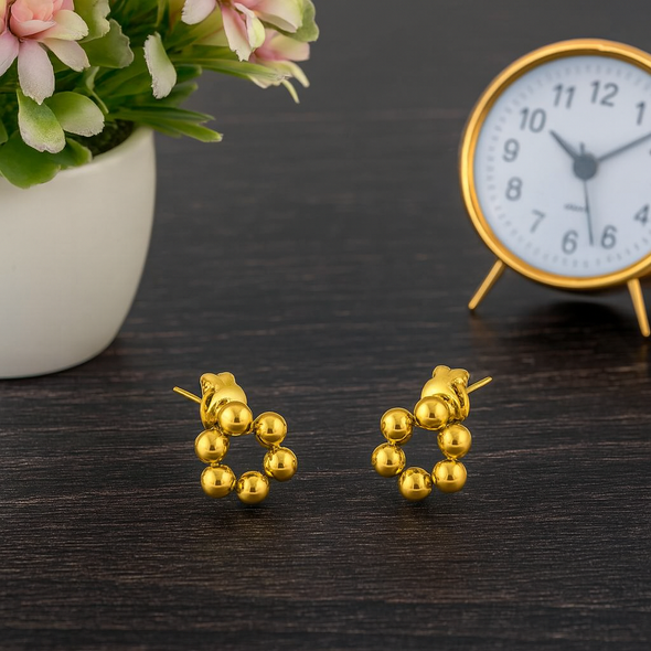 Beaded Circle Round Stud Earrings 925 Sterling Silver Yellow Plated