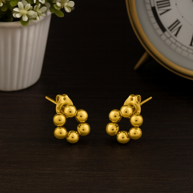 Beaded Circle Round Stud Earrings 925 Sterling Silver Yellow Plated