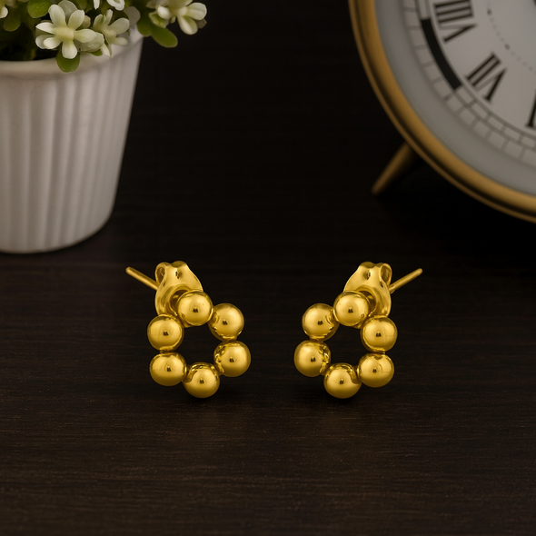 Beaded Circle Round Stud Earrings 925 Sterling Silver Yellow Plated