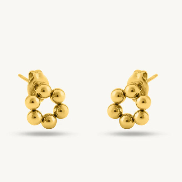 Beaded Circle Round Stud Earrings 925 Sterling Silver Yellow Plated