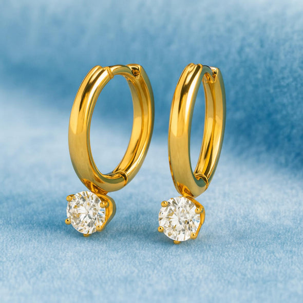 Dainty Solitaire Stone Hoop Earrings 925 Sterling Silver Yellow Plated