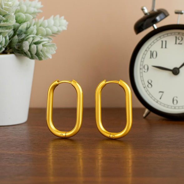 Minimalist Sleek Hoop Earrings 925 Sterling Silver Yellow Plated