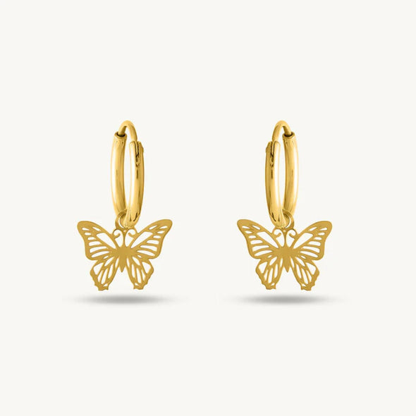 Dainty Nature-Inspired Butterfly Hoop Earrings 925 Sterling Silver Yellow Plated