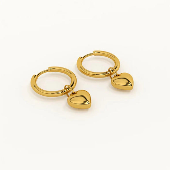 Minimalist Romantic Heart Drop Hoop Earrings 925 Sterling Silver Yellow Plated
