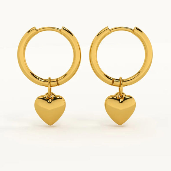 Minimalist Romantic Heart Drop Hoop Earrings 925 Sterling Silver Yellow Plated
