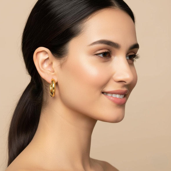 Classic Gold Round Hoop Earrings 925 Sterling Silver Yellow Plated
