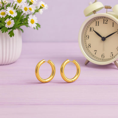 Classic Gold Round Hoop Earrings 925 Sterling Silver Yellow Plated