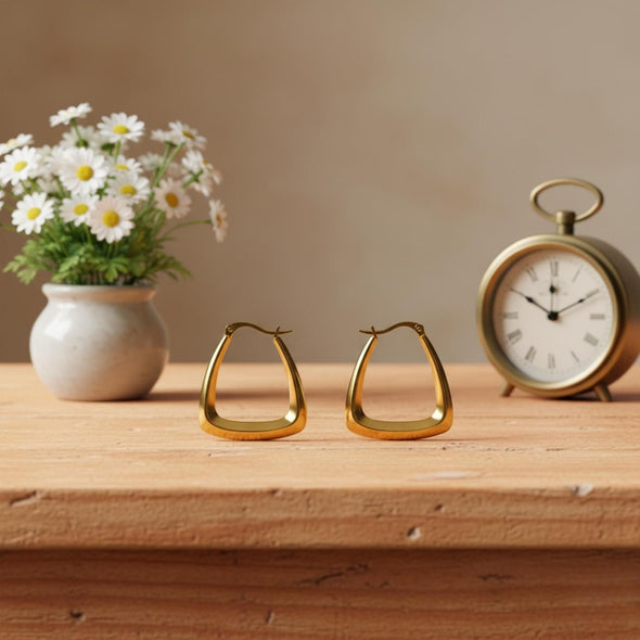 Geometric Triangle Shaped Hoop Earrings 925 Sterling Silver Yellow Plated