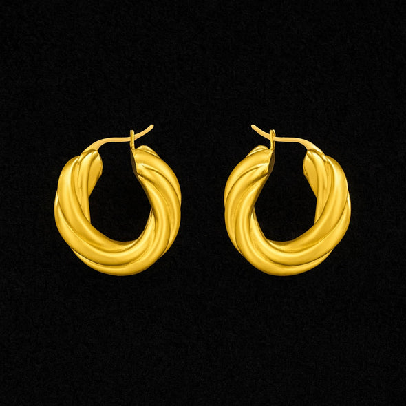 Twisted Bold Chunky Rope Hoop Earrings 925 Sterling Silver Yellow Plated