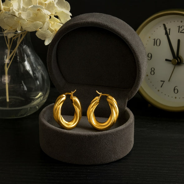 Twisted Bold Chunky Rope Hoop Earrings 925 Sterling Silver Yellow Plated