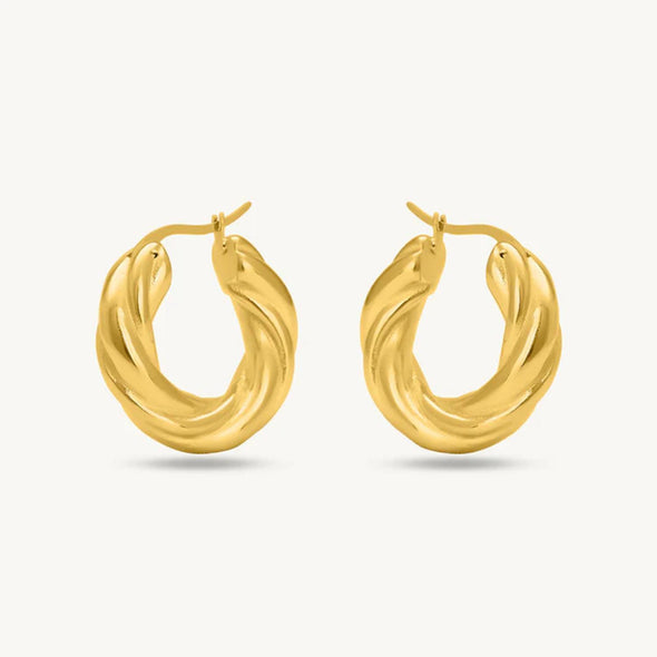 Twisted Bold Chunky Rope Hoop Earrings 925 Sterling Silver Yellow Plated