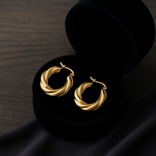 Twisted Bold Chunky Rope Hoop Earrings 925 Sterling Silver Yellow Plated