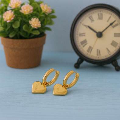 Romantic Heart Charm Hoop Earrings 925 Sterling Silver Gold Plated